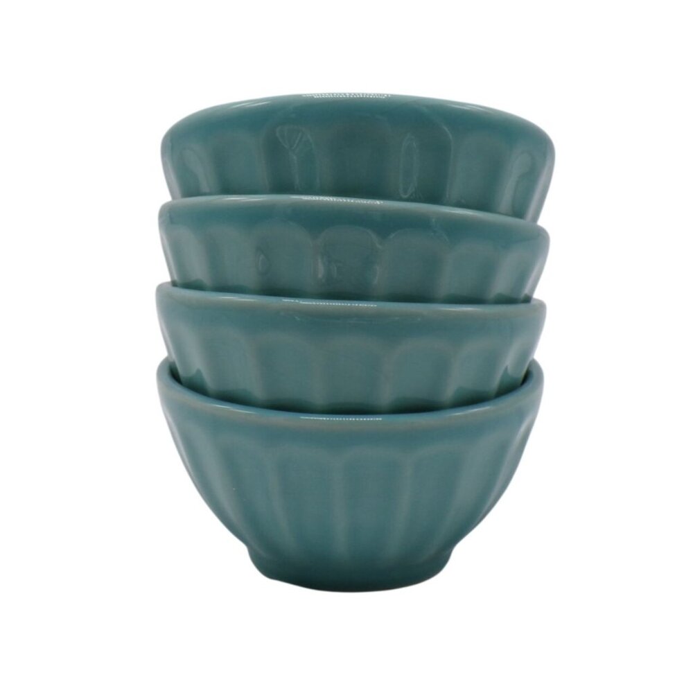 Primagera Portugal Set 4 Turquoise Fluted Ceramic Serving Dipping Bowls 4"